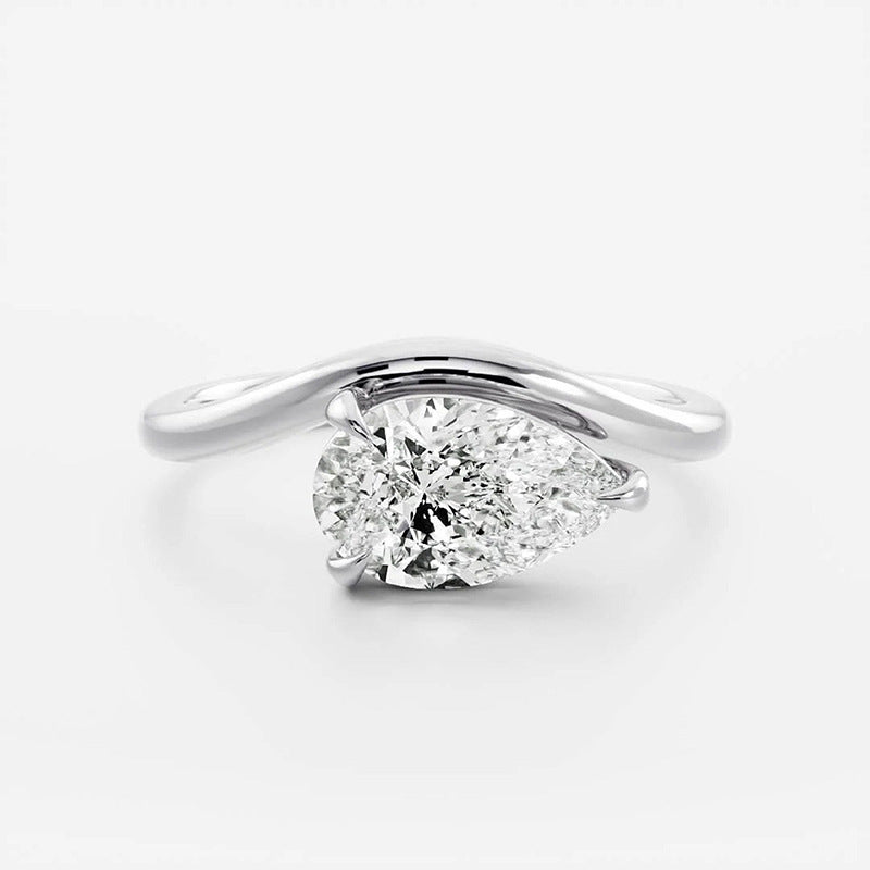 925 Silver Wavy Band Cubic Zirconia Ring, silver