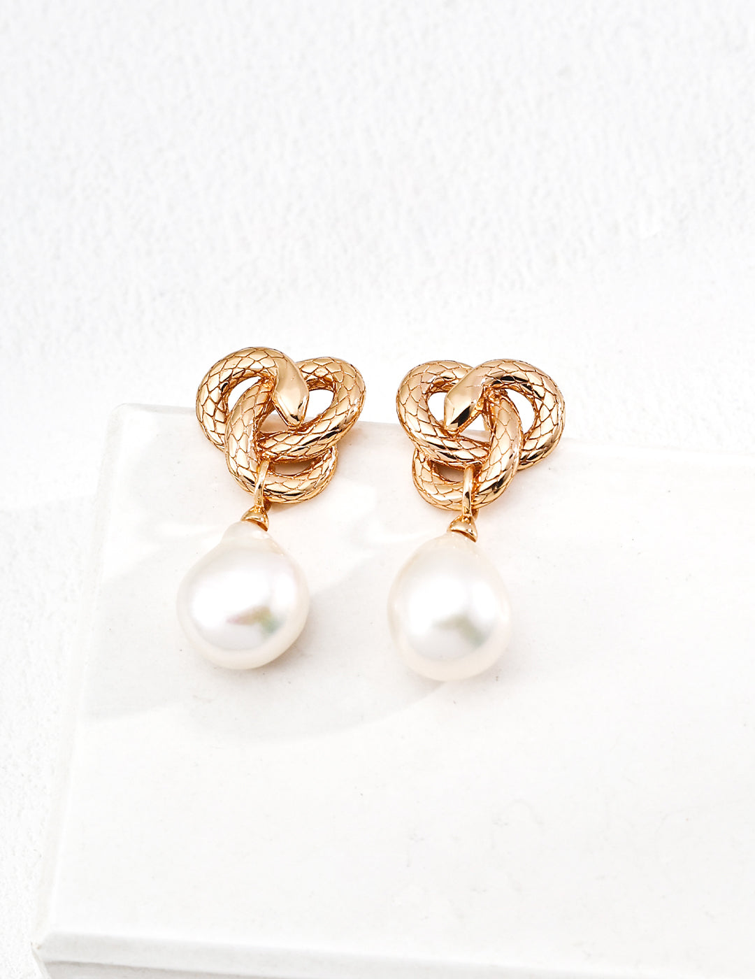 Snake-twist Baroque Pearl Drop Earrings