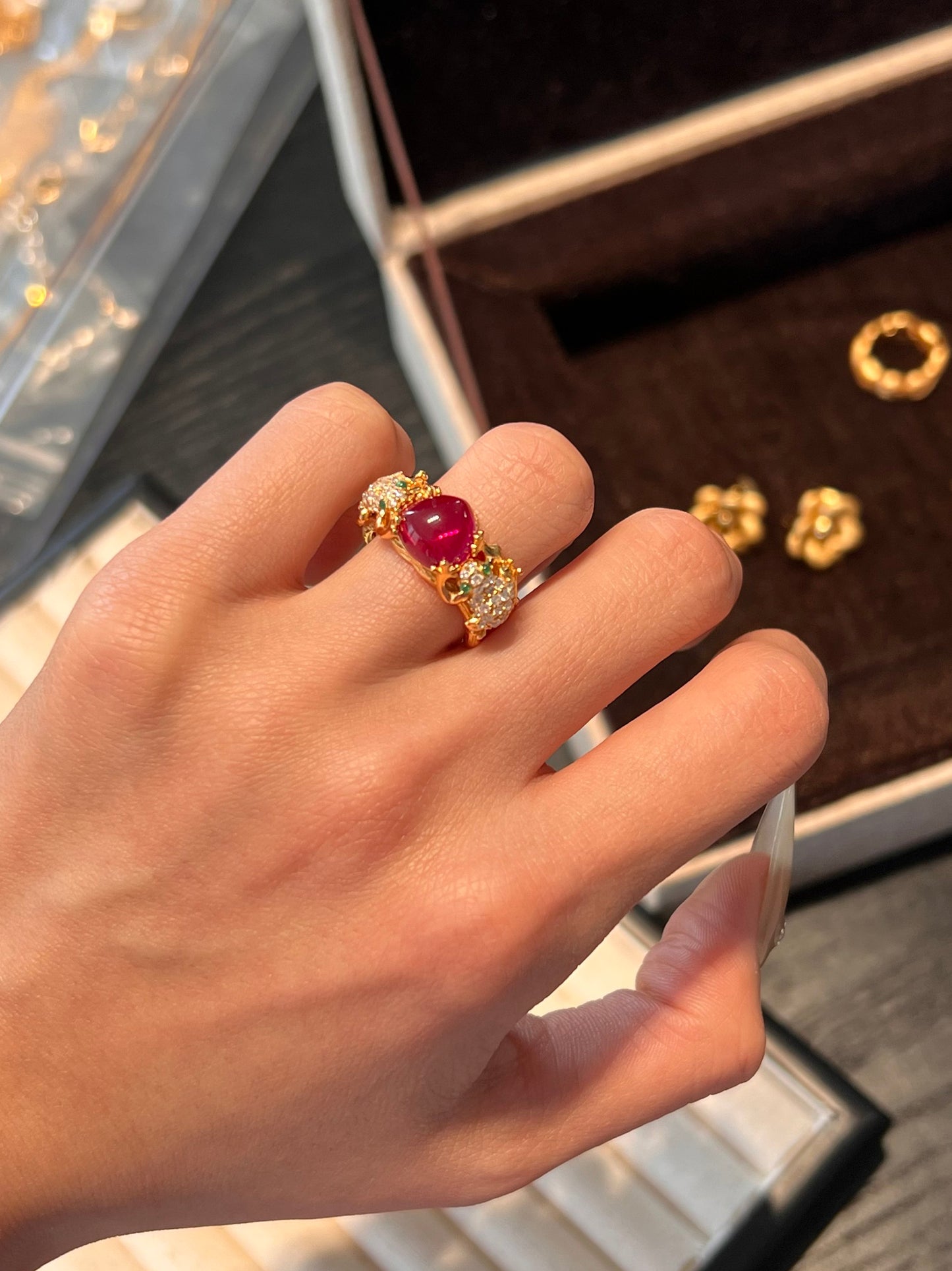 Lucky Frog Inspired Ruby Embellished Sterling Silver Ring