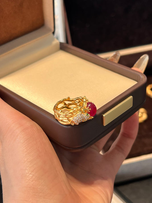 Lucky Frog Inspired Ruby Embellished Sterling Silver Ring