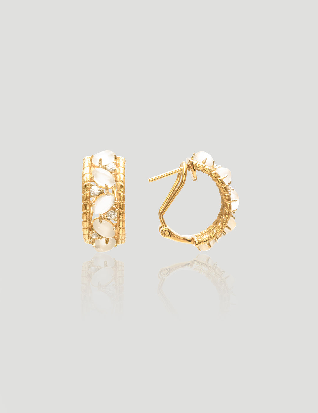 Elegant Gold - Plated Hoop Earrings with Jade-Albite Accents