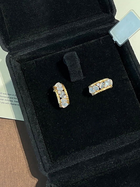 Elegant Gold - Plated Hoop Earrings with Jade-Albite Accents