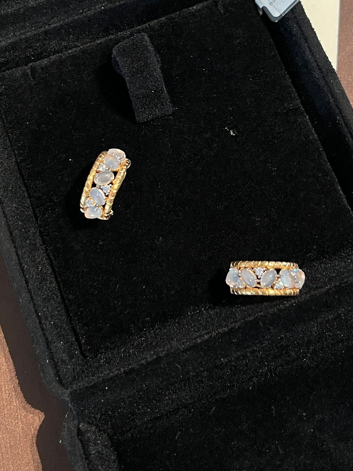 Elegant Gold - Plated Hoop Earrings with Jade-Albite Accents