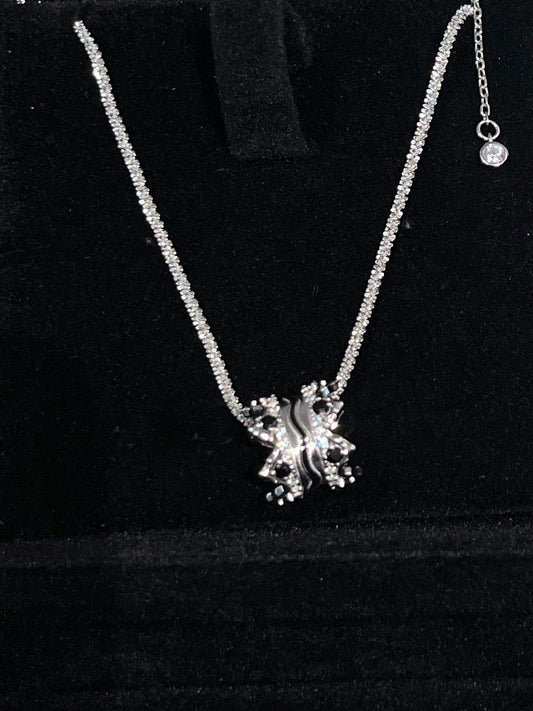 Dazzling Butterfly Motif with Diamond Accents Sterling Silver Necklace