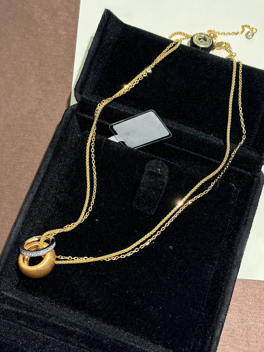 Enchanting Double-Strand Gold Necklace: Diamond-Tubular Charm Twinkle