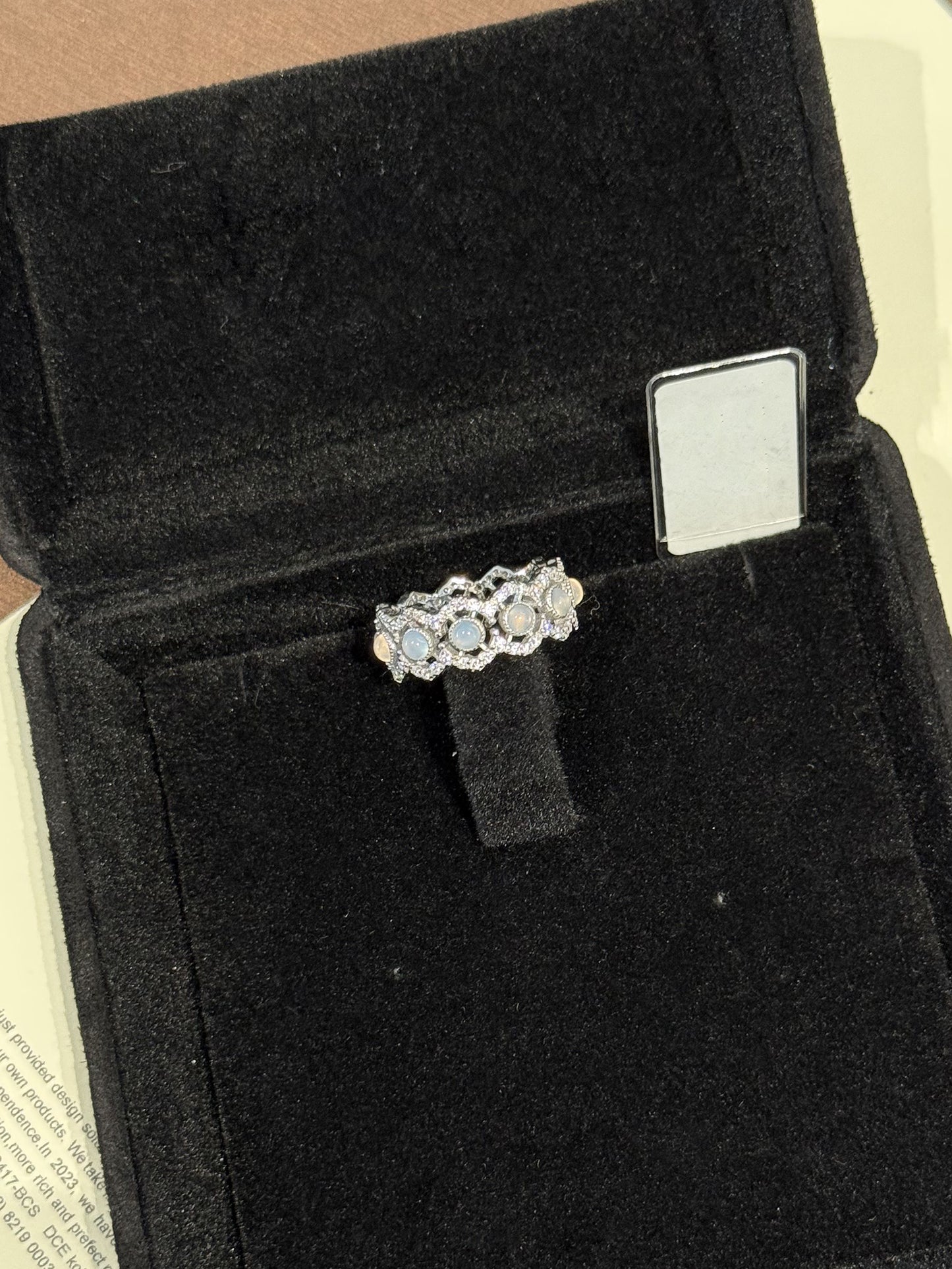 Chic Lace Inspired Silver Band with Albite Jade Stone
