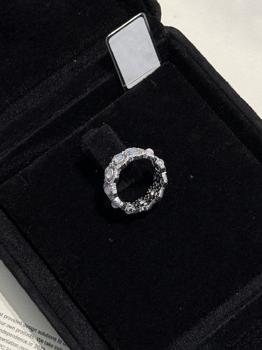 Chic Lace Inspired Silver Band with Albite Jade Stone