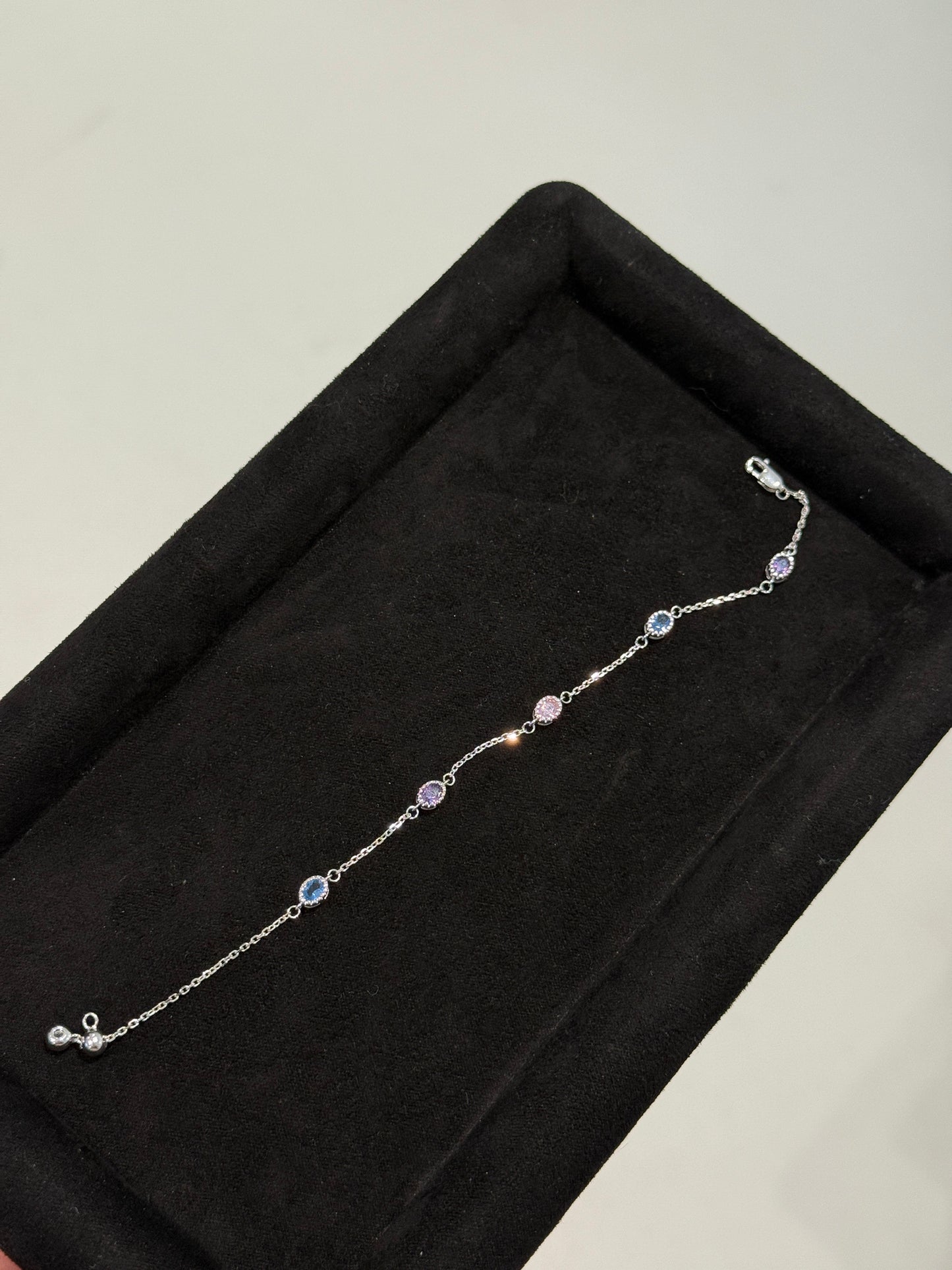 Charming Multi Gemstone Sterling Silver Station Bracelet, silver