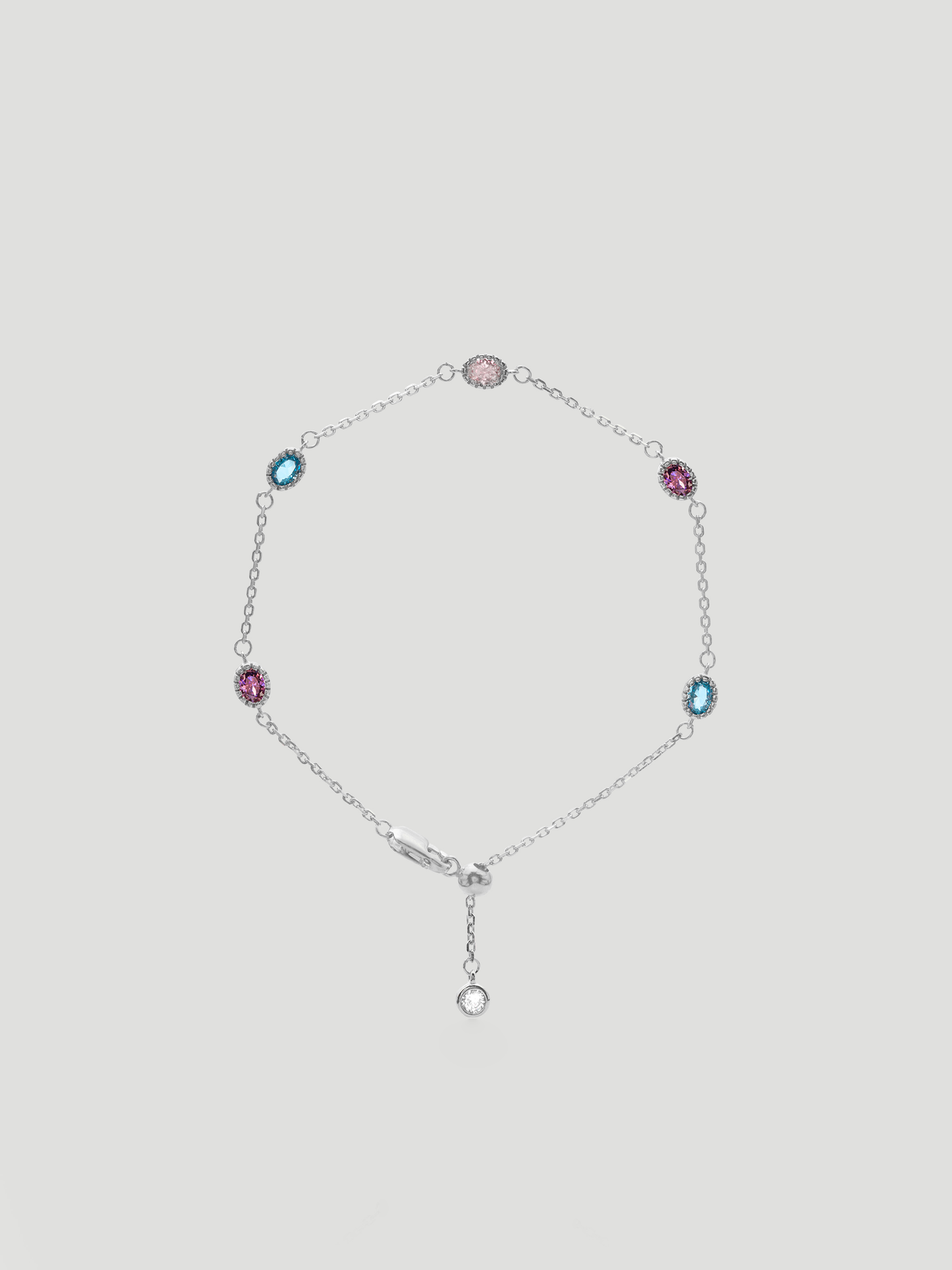 Charming Multi Gemstone Sterling Silver Station Bracelet, silver