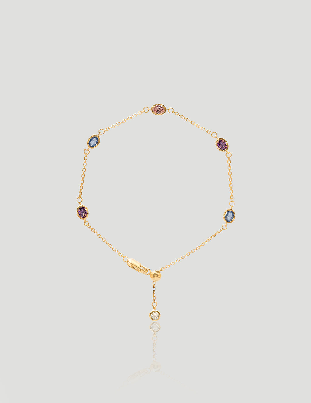 Charming Multi Gemstone Sterling Silver Station Bracelet