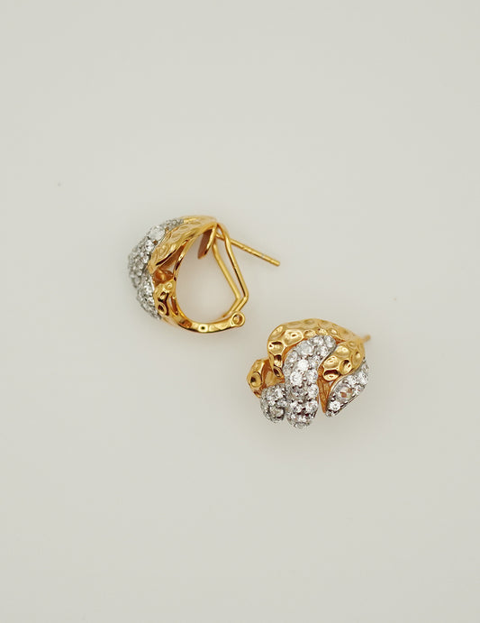 Chic Snake Shaped Two Tone Earrings with Diamond Accents