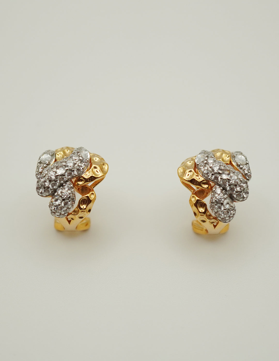 Chic Snake Shaped Two Tone Earrings with Diamond Accents