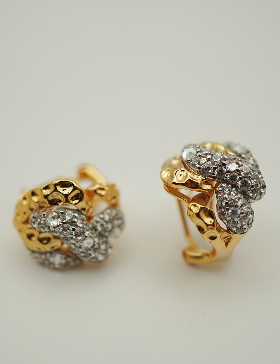 Chic Snake Shaped Two Tone Earrings with Diamond Accents