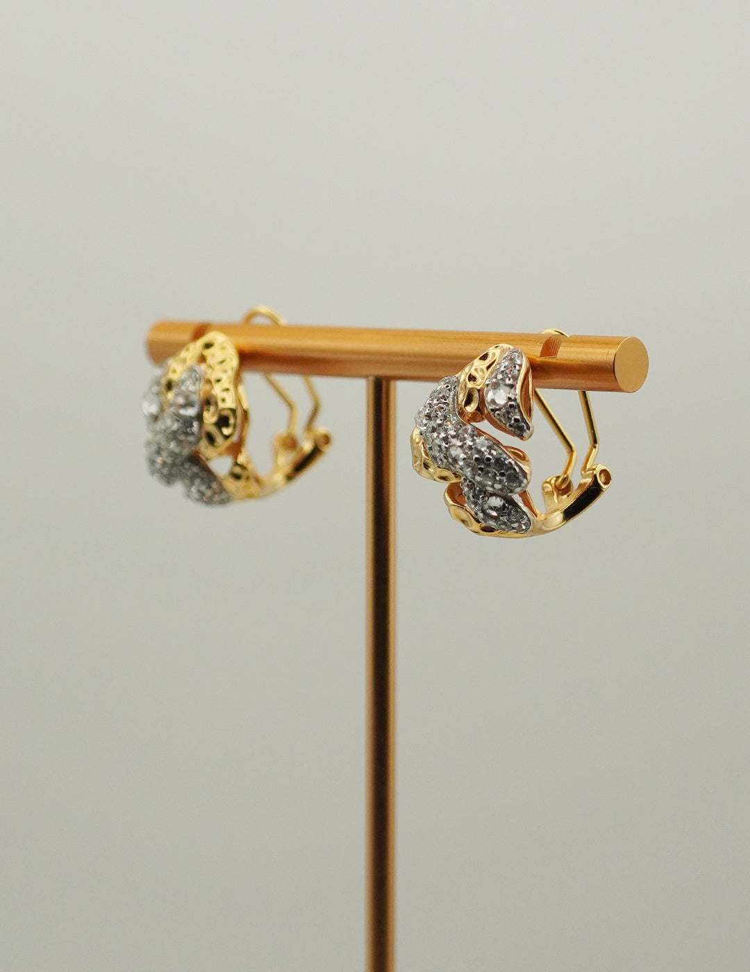 Chic Snake Shaped Two Tone Earrings with Diamond Accents