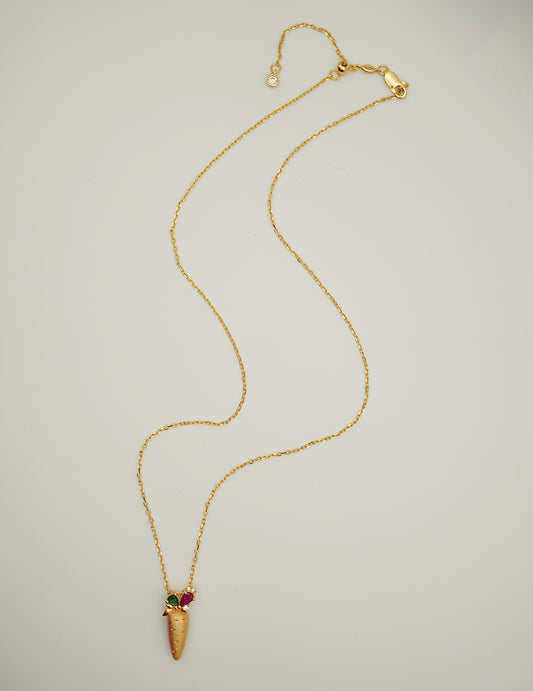 Adorable Carrot Gold Chain Necklace with Colored Gems