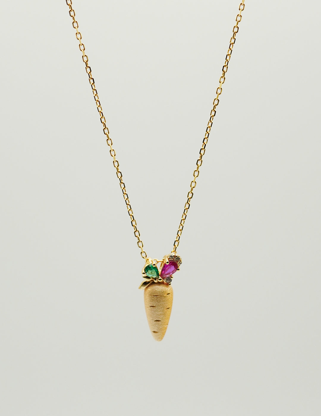 Adorable Carrot Gold Chain Necklace with Colored Gems