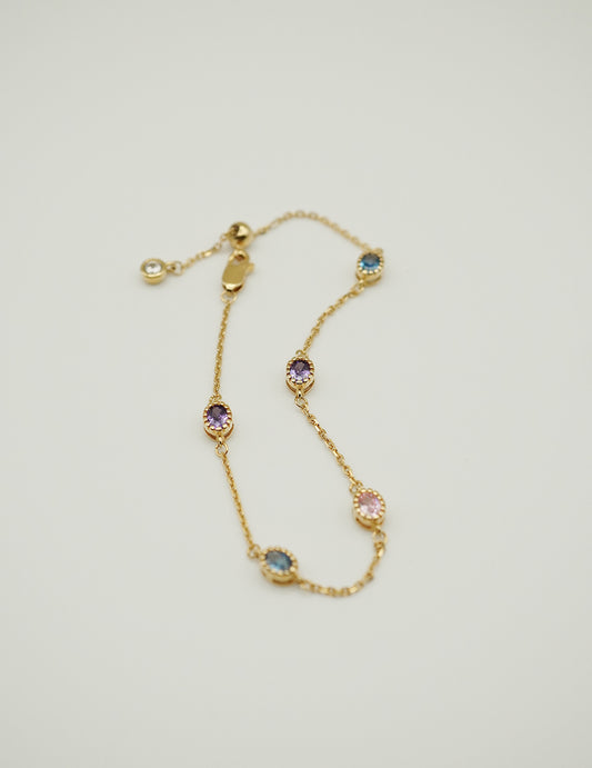 Charming Multi Gemstone Sterling Silver Station Bracelet