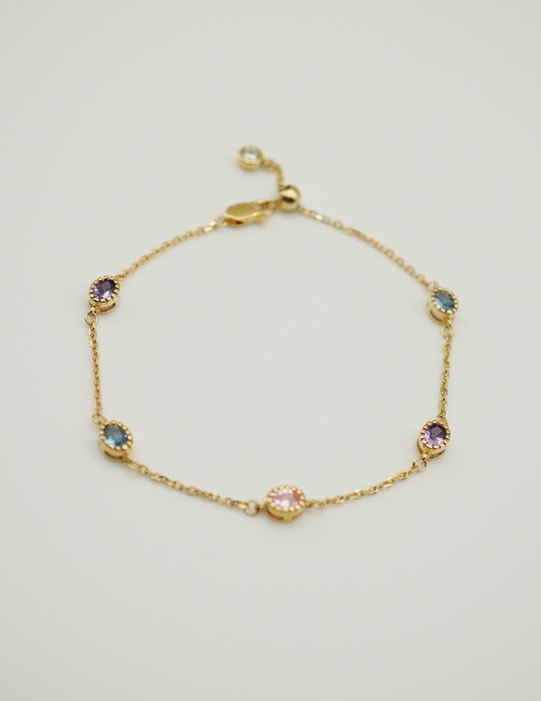 Charming Multi Gemstone Sterling Silver Station Bracelet