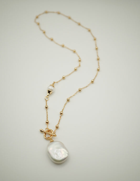 Square Pearl Pendant Silver Necklace