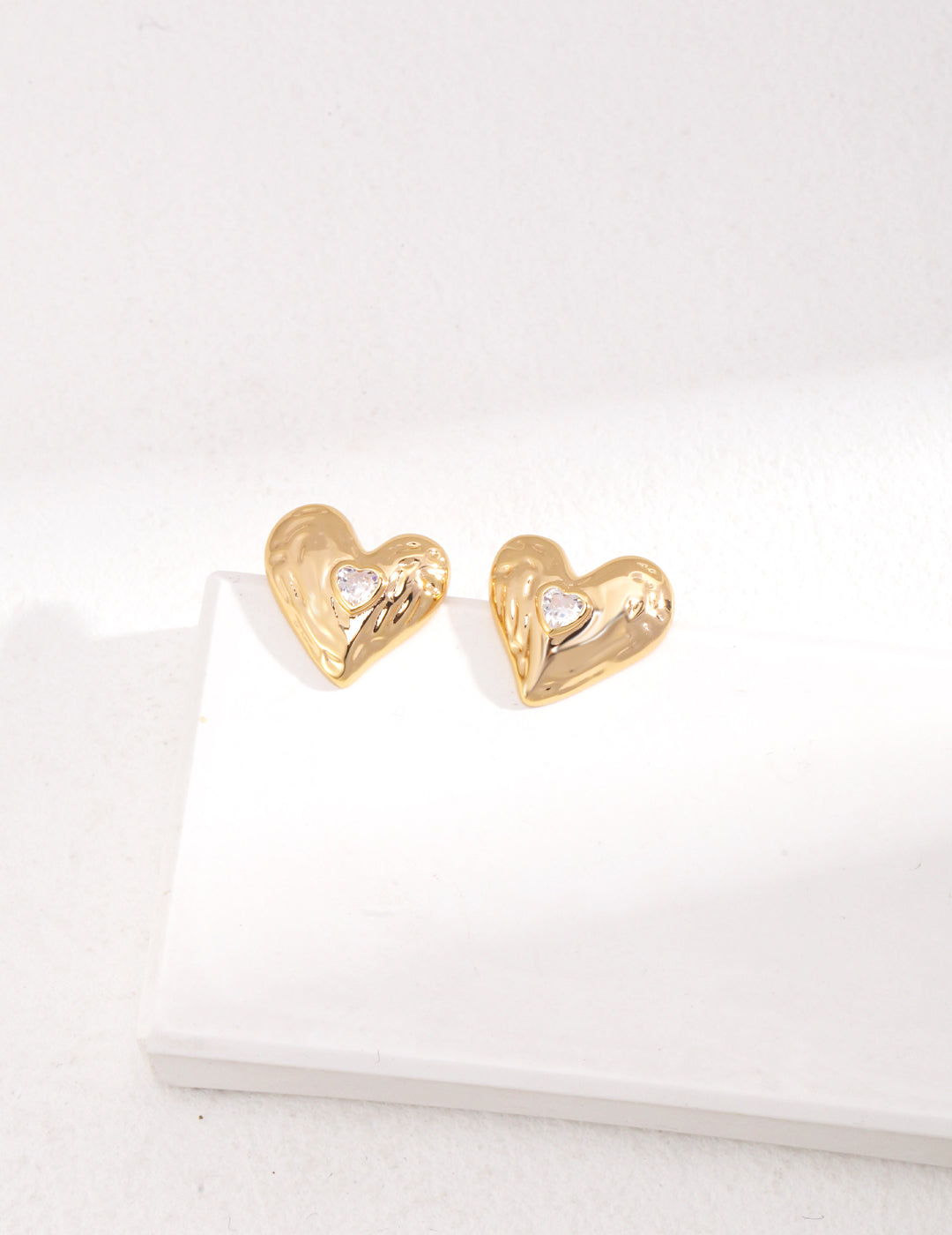 Sterling Silver Heart Stud Earrings With Diamond