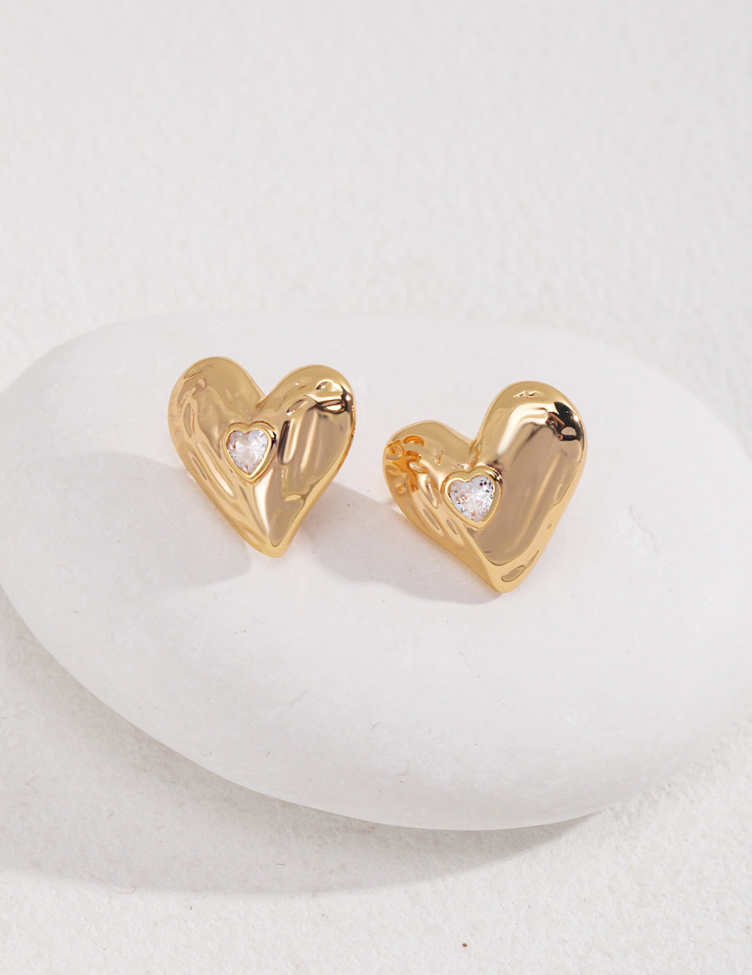 Sterling Silver Heart Stud Earrings With Diamond