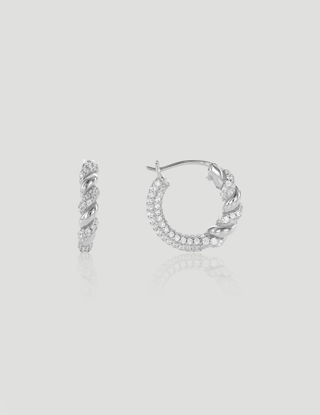 Sparkling Twisted Silver Hoop Earrings with Diamond Embellishments, SILVER