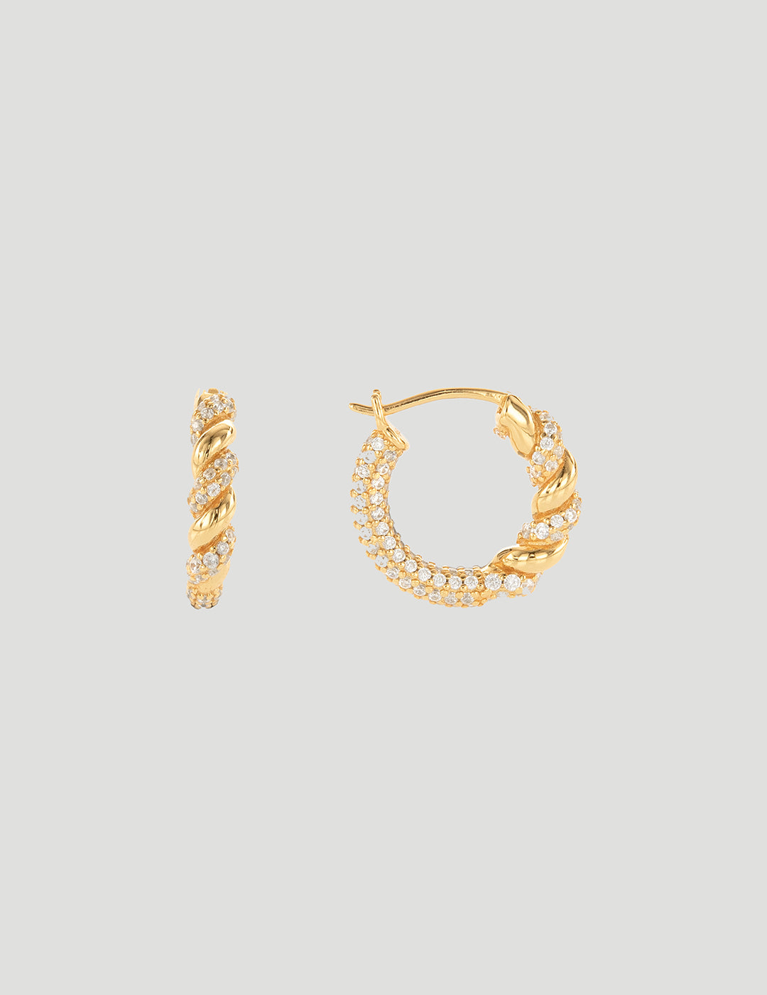 Sparkling Twisted Silver Hoop Earrings with Diamond Embellishments, GOLD