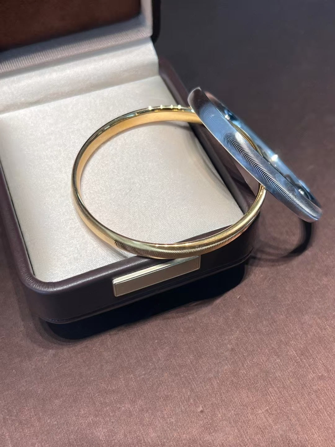 Glamorous Water - Wave Engraved Silver Bangle, gold and silver