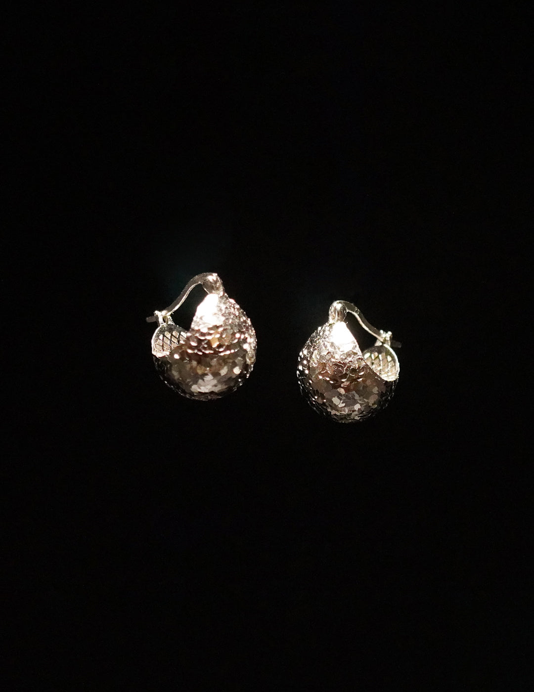 Sequin-effect Crafted Sparkling Sterling Silver Hoop Earrings