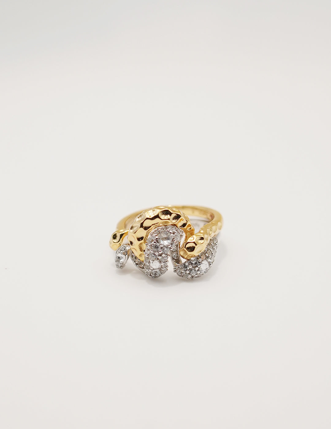 Detachable Silver and Gold Double Snake Ring, front