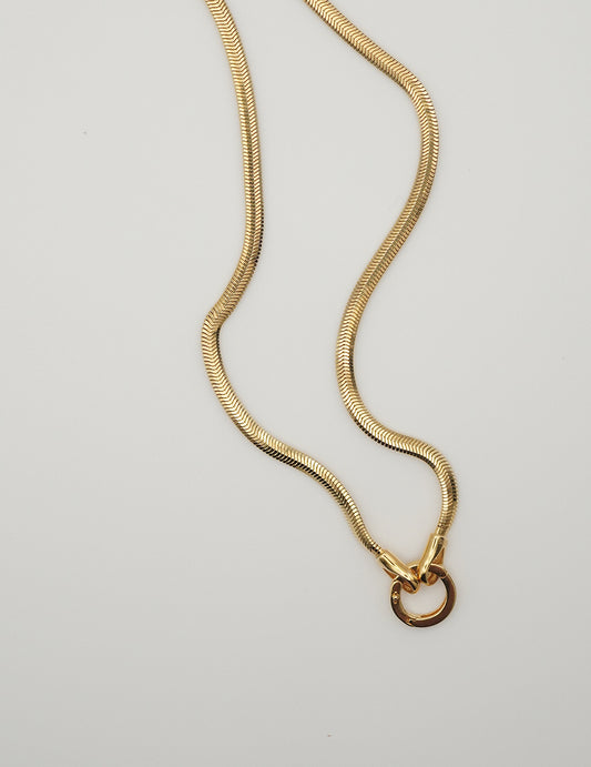Minimalist Gold Snake - Link Necklace with Ring Accent