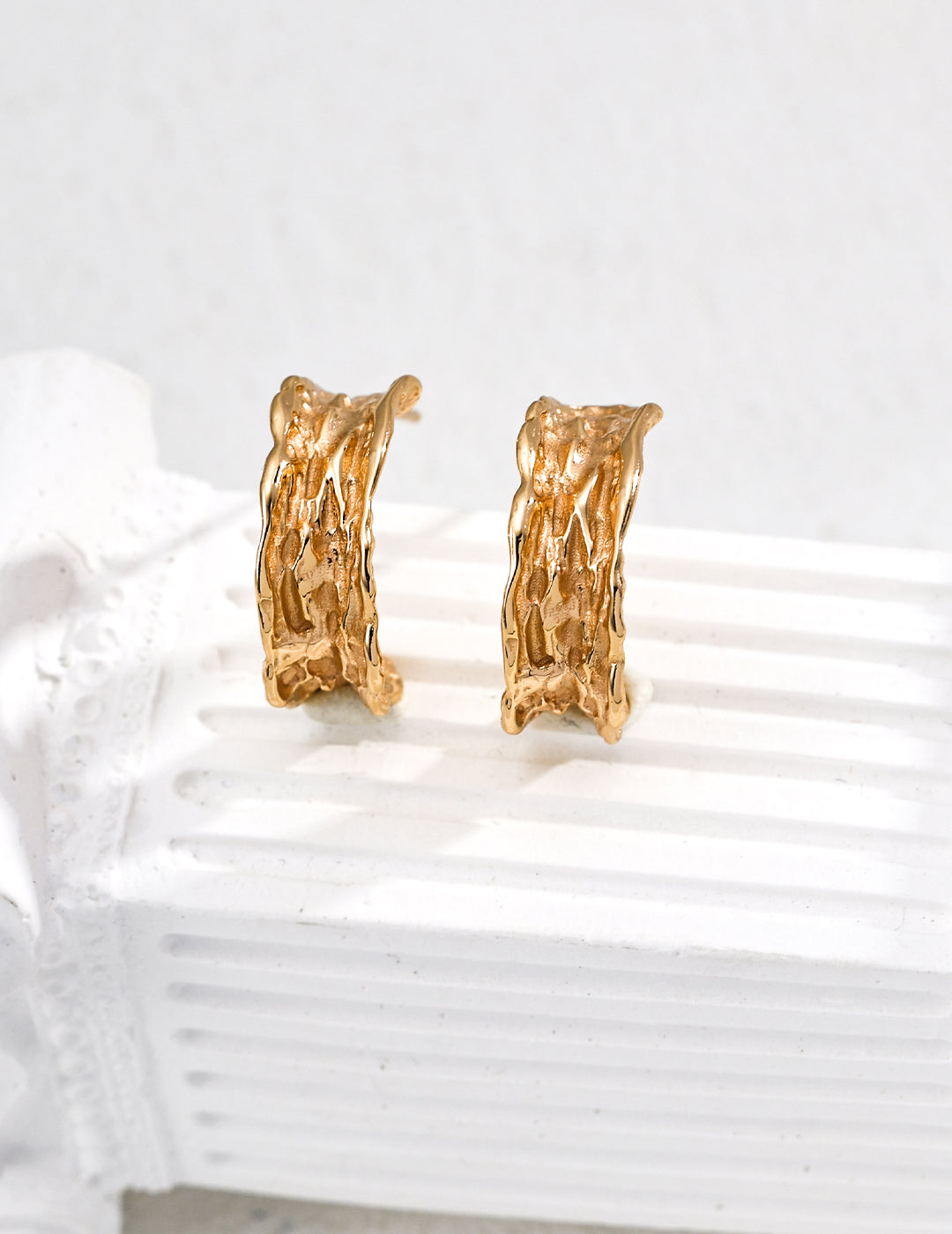 18K Gold - Plated Pure Silver Tree Bark Hoop Earrings,Gold