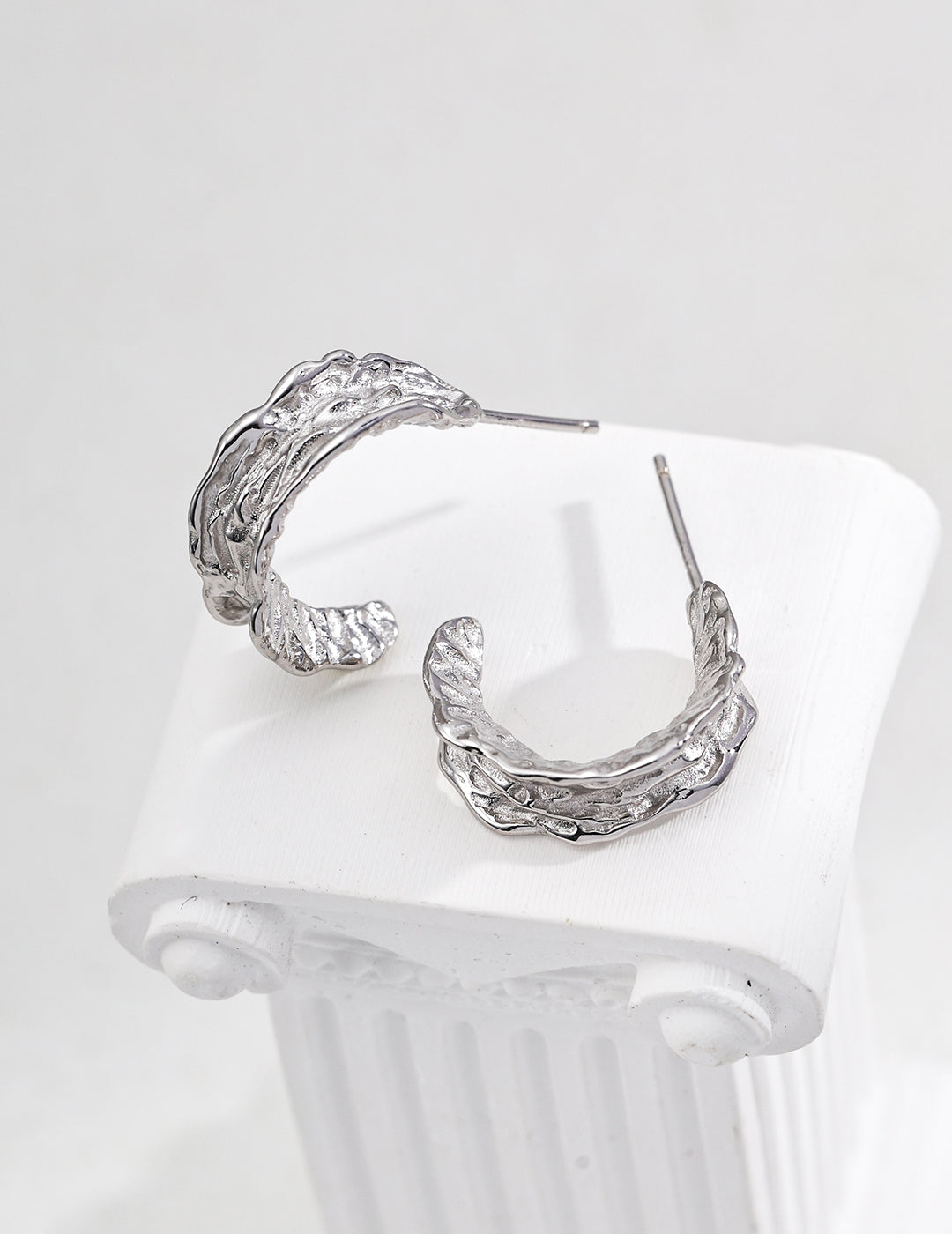 18K Gold - Plated Pure Silver Tree Bark Hoop Earrings, silver