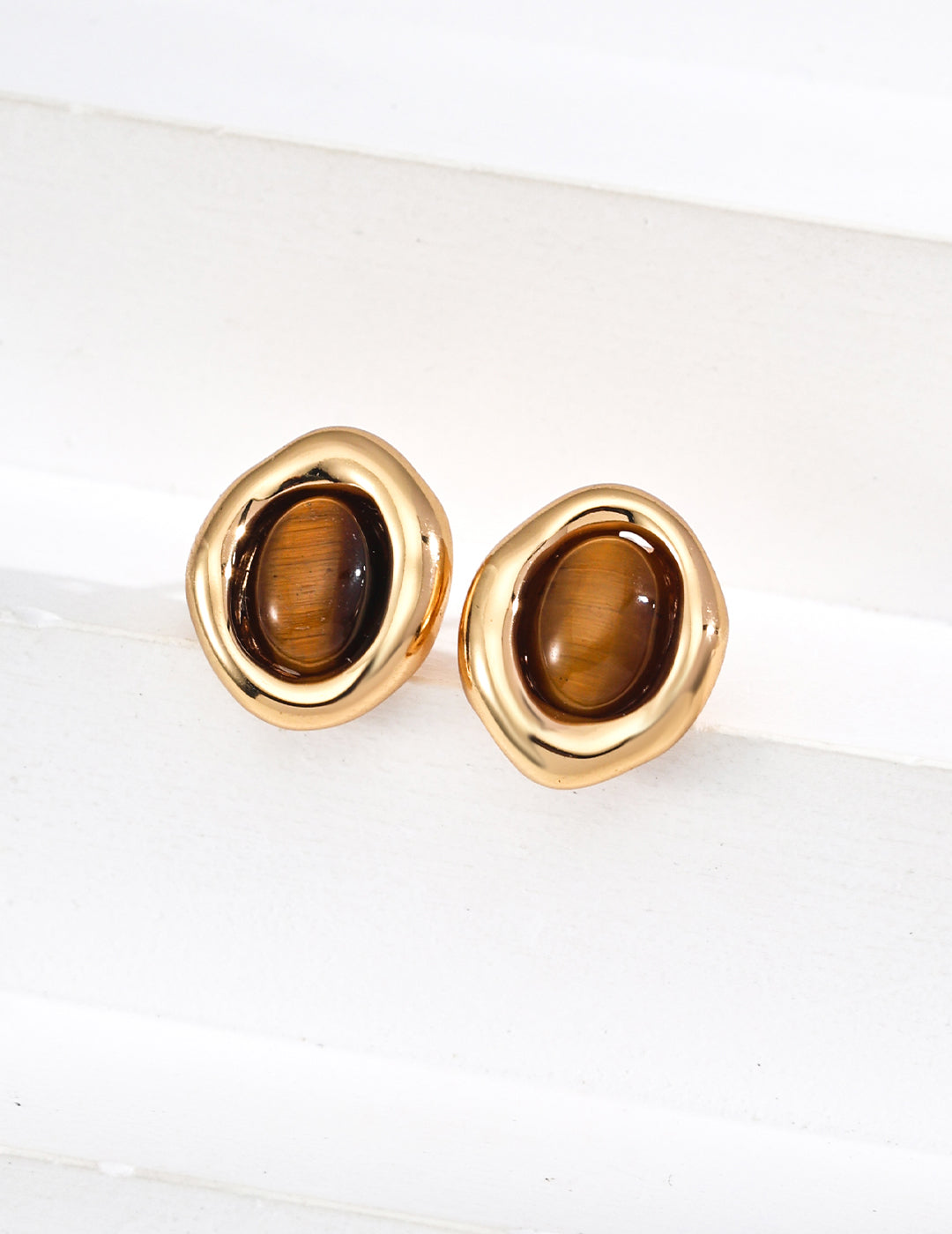 18K Plated Fashion Coffee Bean Stud Earrings, front