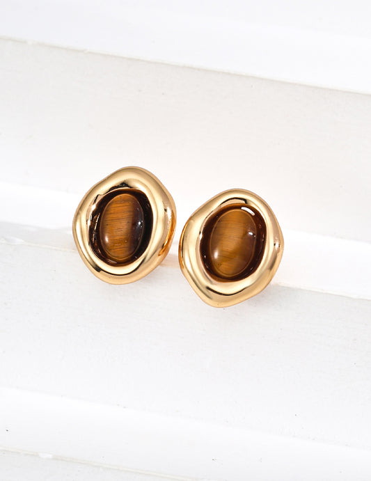 18K Plated Fashion Coffee Bean Stud Earrings, front