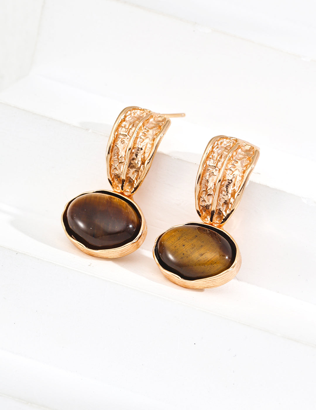 Golden Arc - Carrying Moon Tiger's Eye Earrings