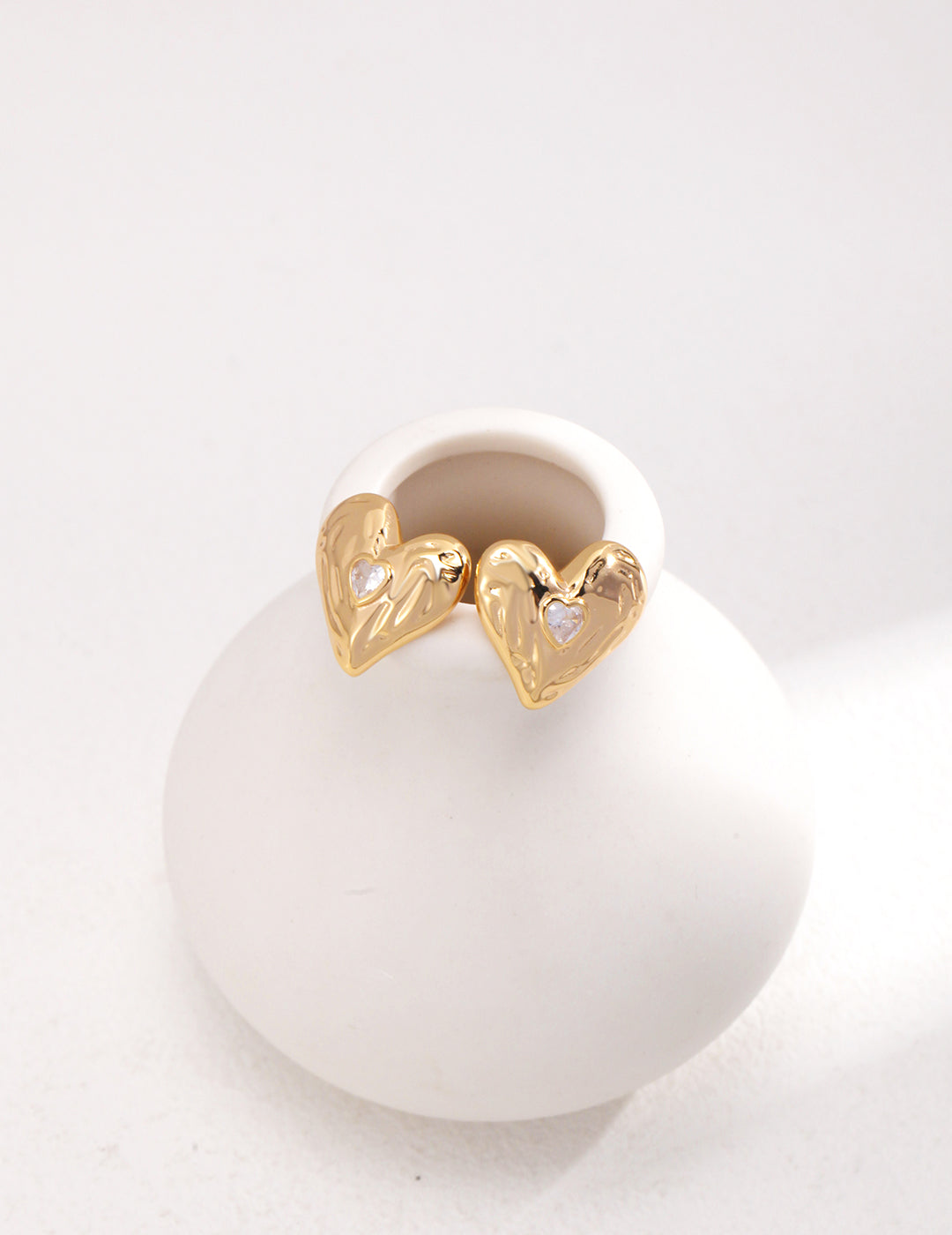 Sterling Silver Heart Stud Earrings With Diamond