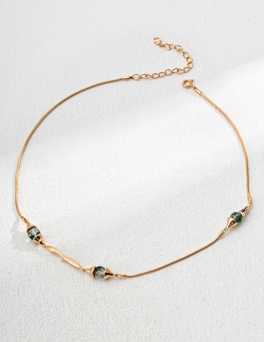 Green Moss Agate Gold Necklace