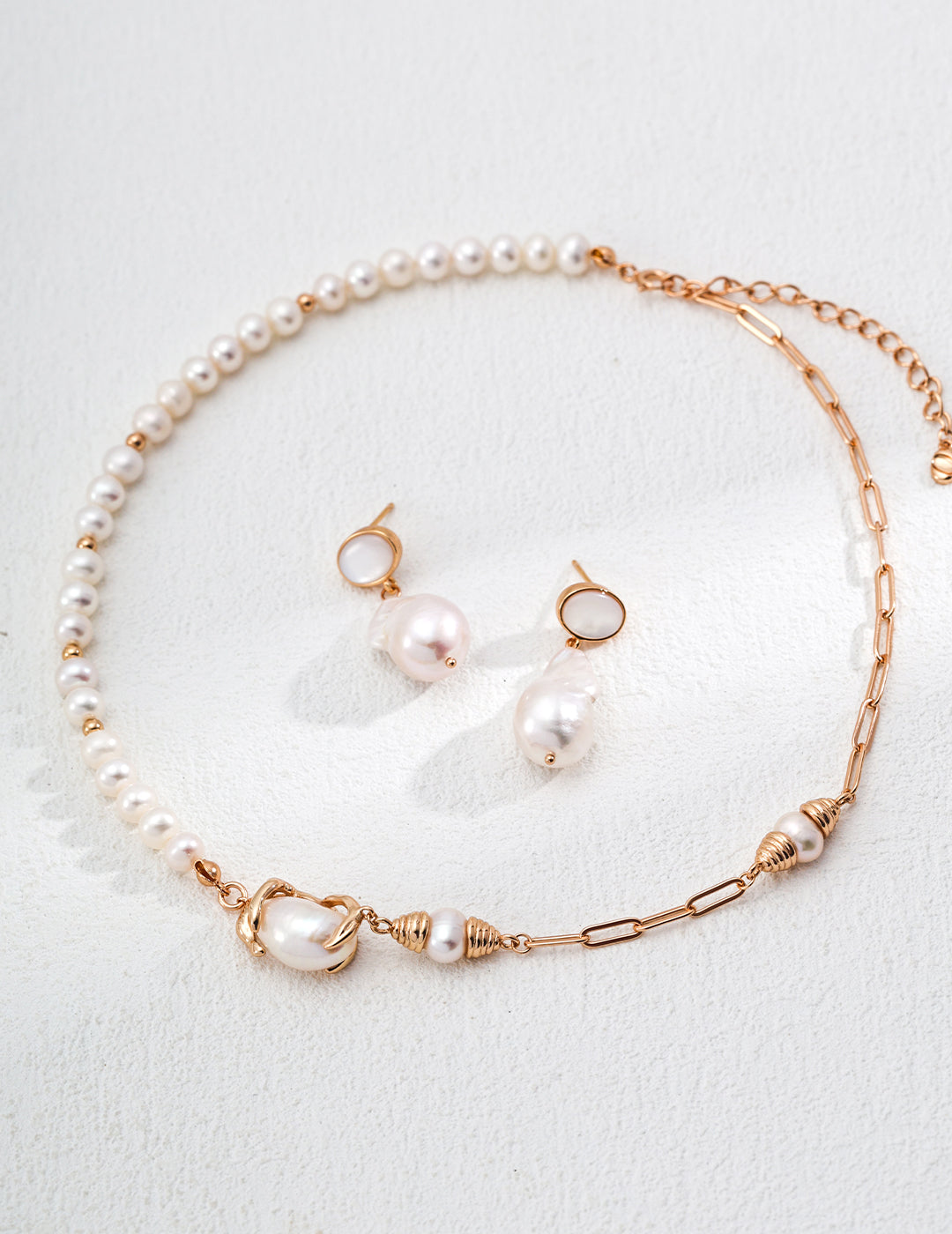 Oval Seashell - style & Baroque Pearl Drop Earrings