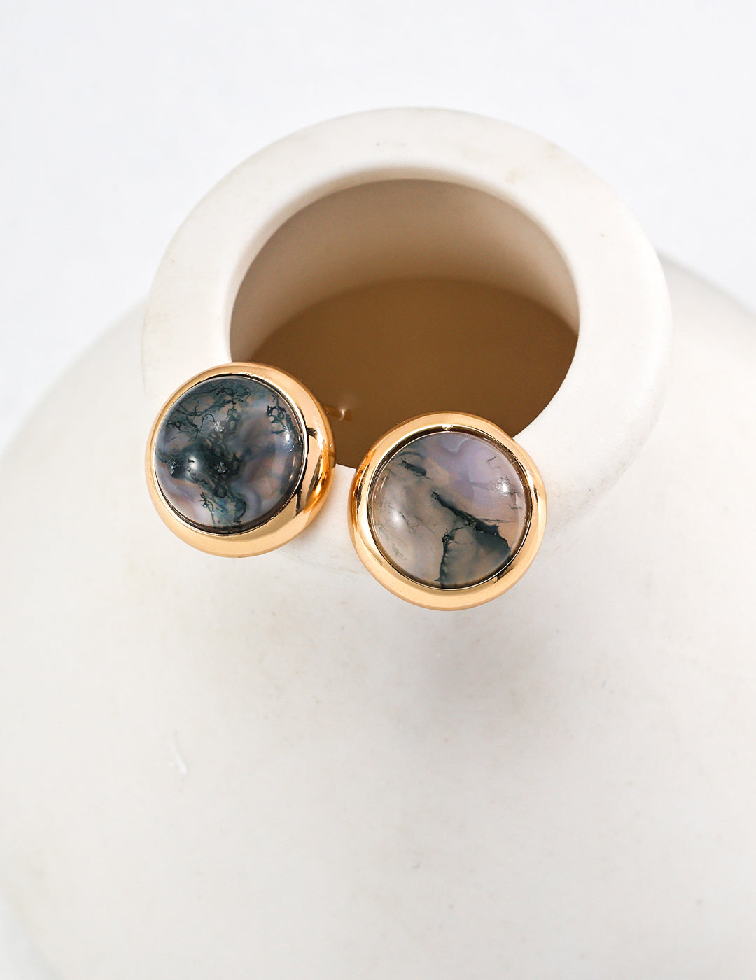 Green Moss Agate Gold Earring