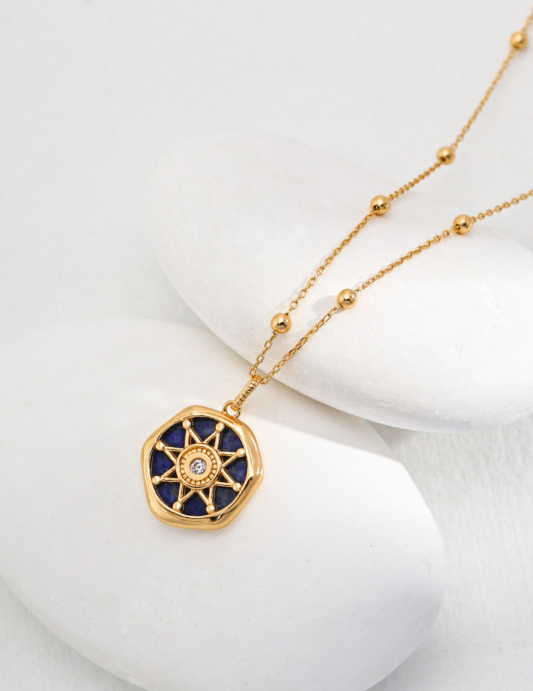Solar Grace 18K Gold-Plated Lapis Sterling Silver Necklace,detail