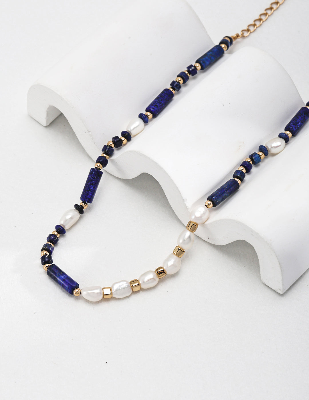 Stellar Symphony Blue Lapis & Pearl Sterling Silver Necklace,detail