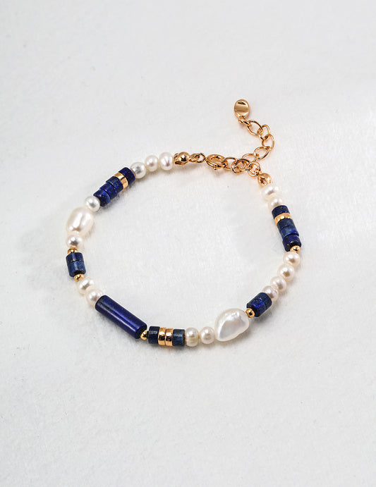 Stellar Symphony Blue Lapis & Pearl Sterling Silver Bracelet