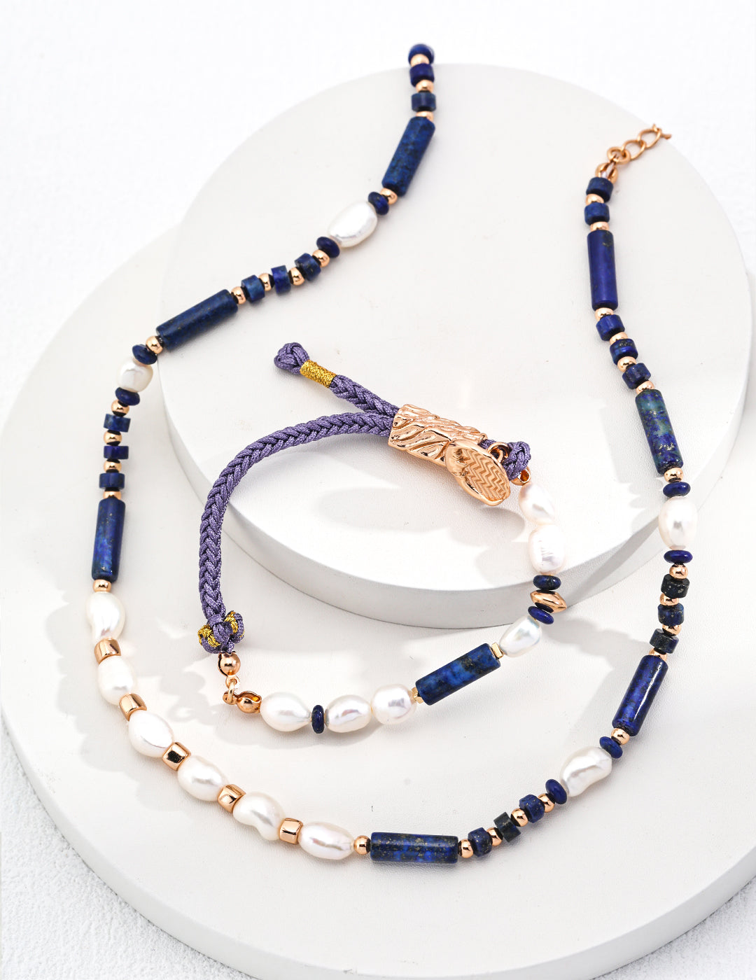 Lapis Lazuli & Natural Pearl Hand Woven Bracelet, set