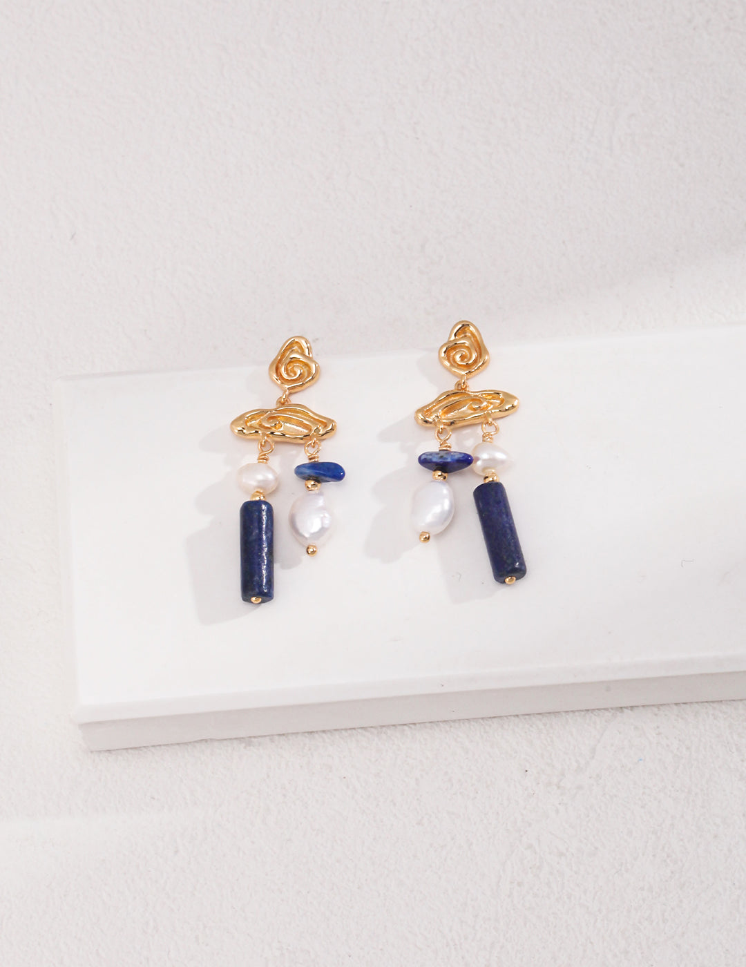 Retro Lapis Lazuli Pure Silver Dangle Earrings,Front