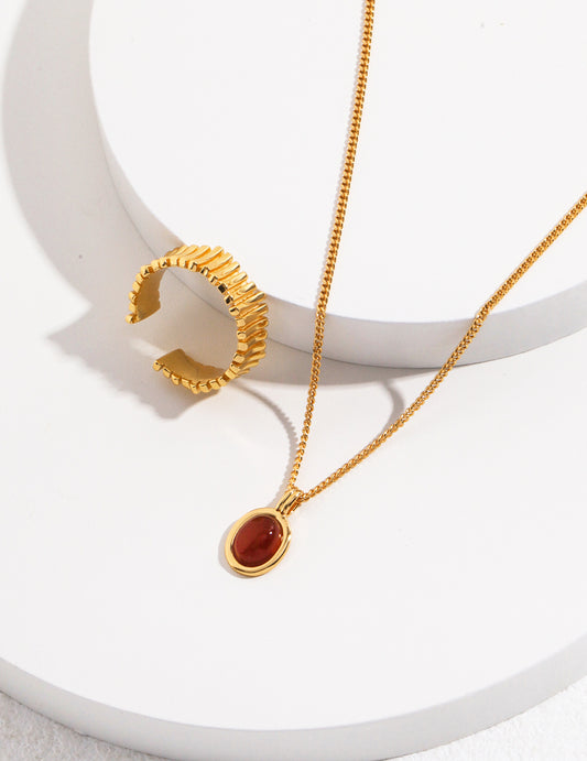 Oval Red Gemstone Pendant Necklace