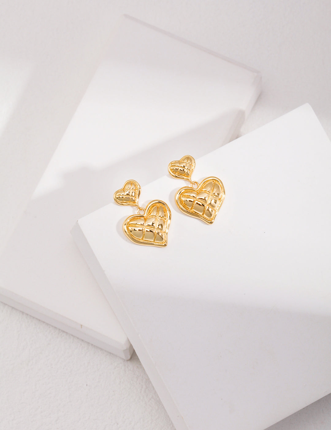 Double Heart Charm Earrings, GOLD