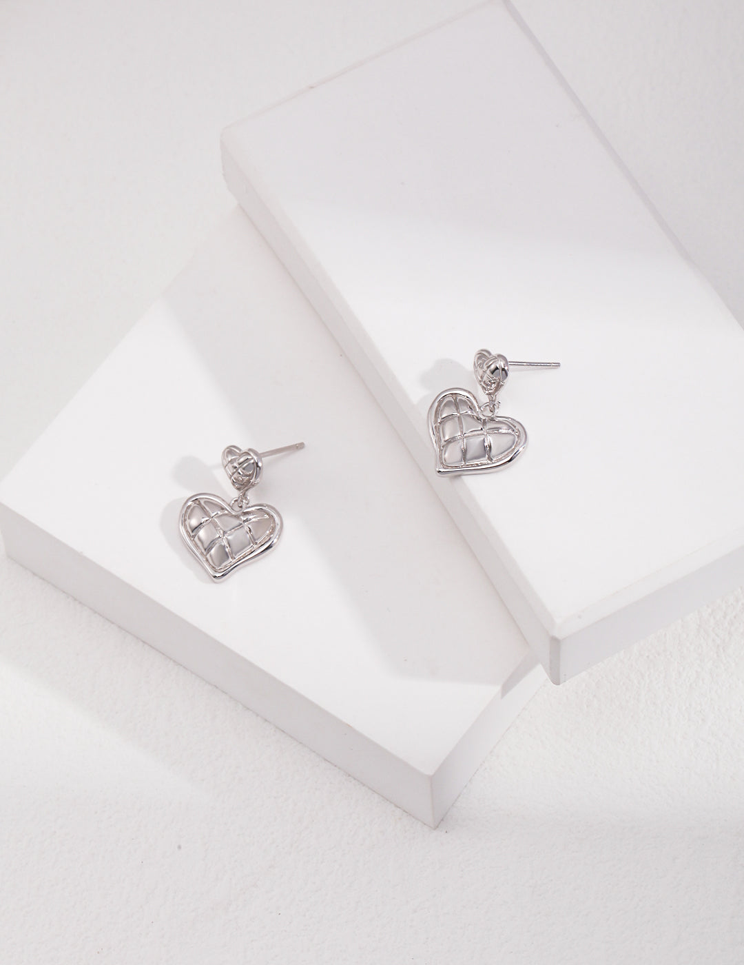 Double Heart Charm Earrings, SILVER