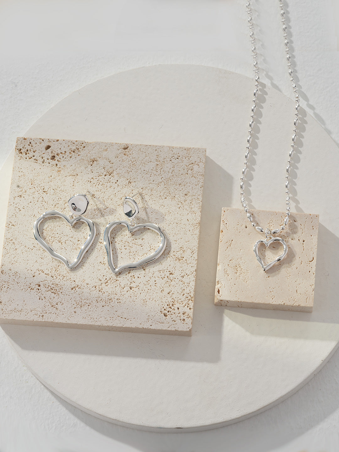 Sterling Silver Heart Earring& Necklace Jewelry Set