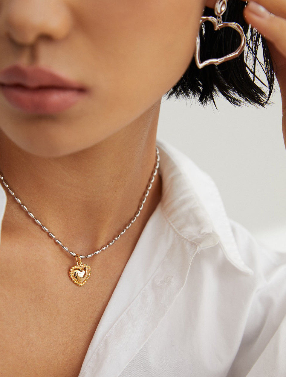 Sterling Silver Heart Earring& Necklace Jewelry Set